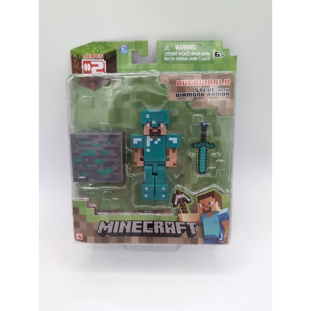 MINECRAFT OVERWORLD STEVE WITH DIAMOND ARMOR FIGURE PACK JAZWARES NEW IN BOX